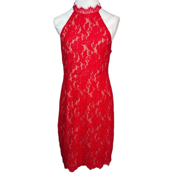 Sans Souci Red Lace Halter Sleeveless bodycon Dress Size XL - Picture 1 of 13